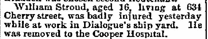 Philadelphia Inquirer, June 7, 1890 — Worker injured at Dialogue's ship yard