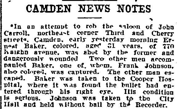 Philadelphia Inquirer, December 21, 1904 — robbery attempt at Carroll's saloon