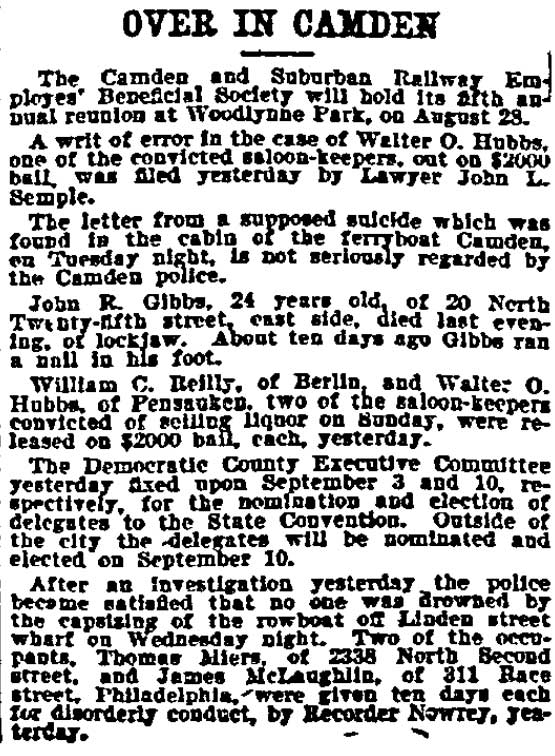 Philadelphia Inquirer, August 17, 1900 — Over in Camden