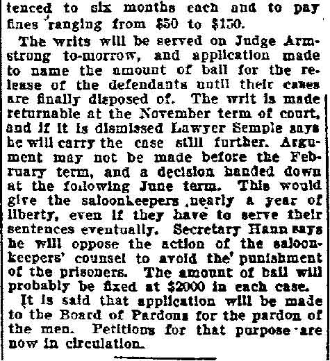 Philadelphia Inquirer, November 22, 1900 — Writs of Error in Saloon Cases (part 2)