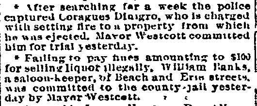 Philadelphia Inquirer, June 12, 1894 — Mayor Westcott commits Coragues Diangro for trial; William Banks committed for liquor violations