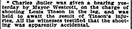 Philadelphia Inquirer, December 27, 1896 — Charles Butler given a hearing by Mayor Westcott on charge of shooting Louis Tinson