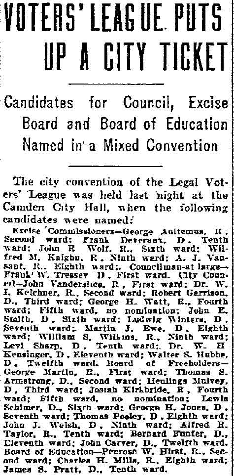Philadelphia Inquirer, September 30, 1905 — Voters' League Puts Up a City Ticket, page 1