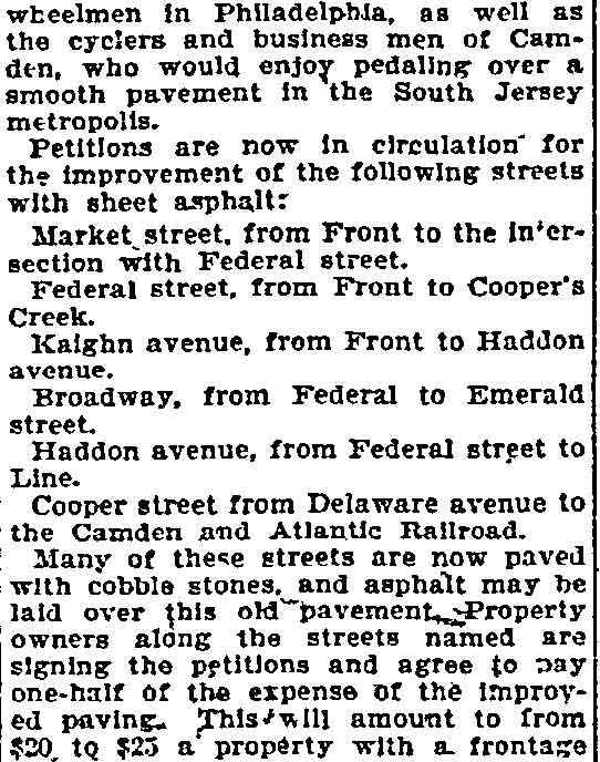 Knell of Doom for Cobbles in Camden - Philadelphia Inquirer, July 14, 1897