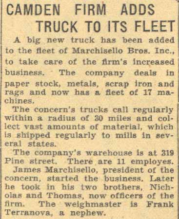 Newspaper clipping: Camden Firm Adds Truck to Its Fleet, Camden Courier-Post, March 17, 1934