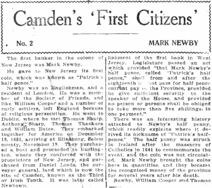 Camden's First Citizens No. 2 — Mark Newby, newspaper article