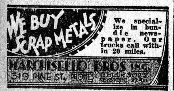 Marchisello Bros. Inc. advertisement: We Buy Scrap Metals, Camden Courier-Post, June 1, 1932