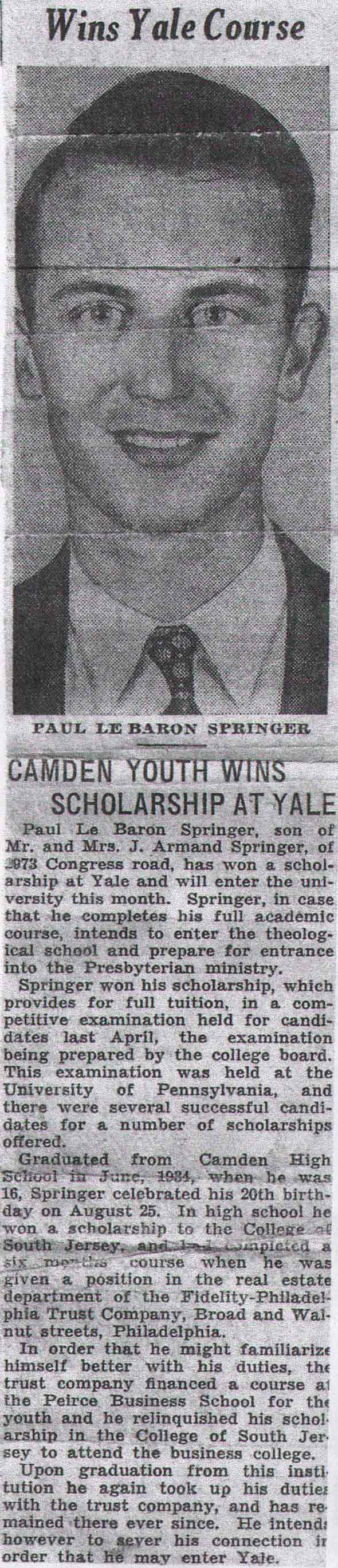 Paul LeBaron Springer II in 1938