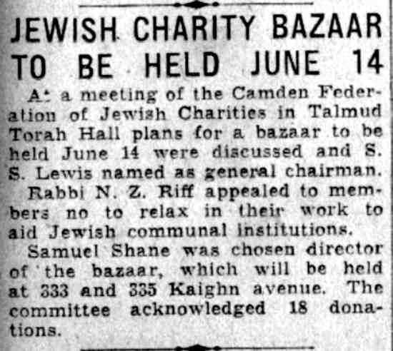 Camden Courier-Post, June 2, 1932 — Jewish Charity Bazaar to Be Held June 14