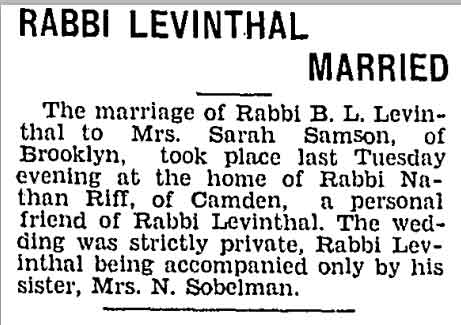 Jewish Exponent, September 13, 1935 — Rabbi Levinthal Married