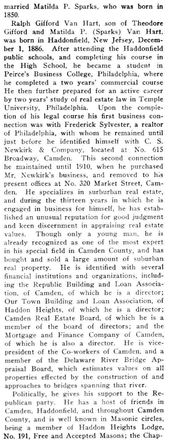 South Jersey: A History 1624–1924 — Ralph Gifford Van Hart biography, pages 2–3