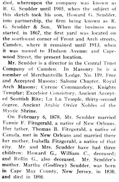 Biography of Reuben G. Scudder from South Jersey history book, page 3