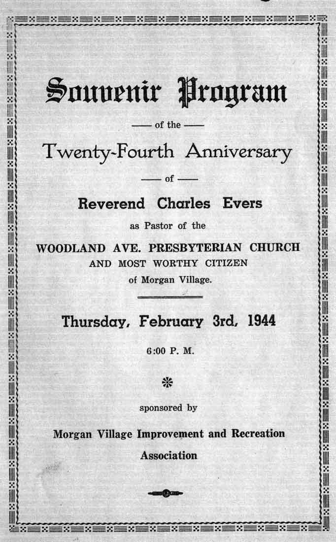 Souvenir Program of the Twenty-Fourth Anniversary of Reverend Charles Evers as Pastor of Woodland Avenue Presbyterian Church, February 3, 1944