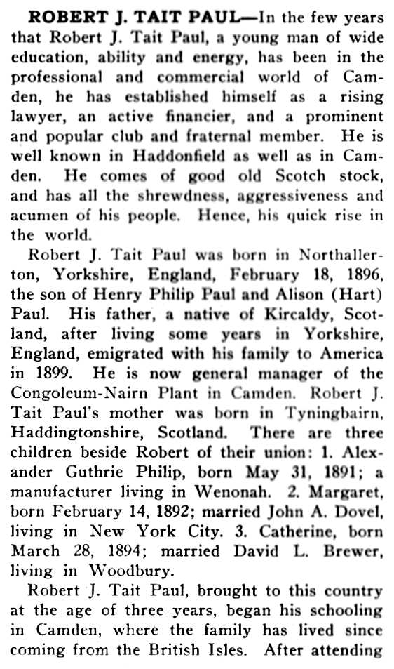 Biography of Robert J. Tait Paul, part 1