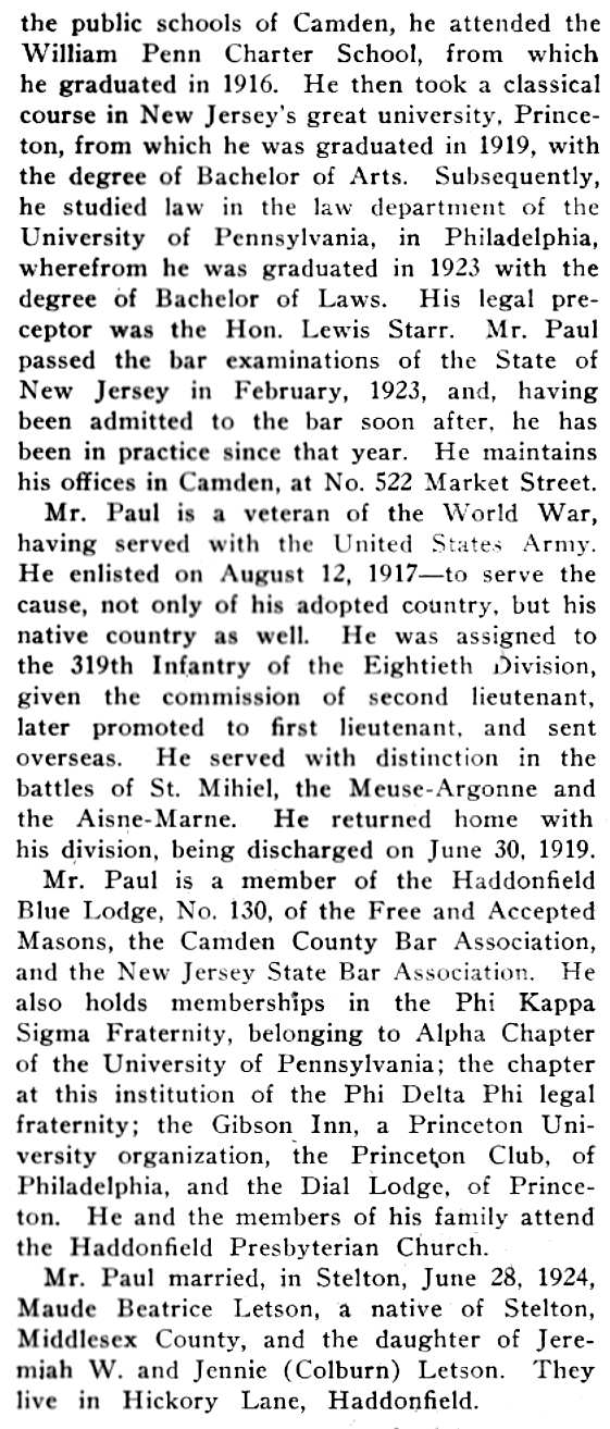 Biography of Robert J. Tait Paul, part 2