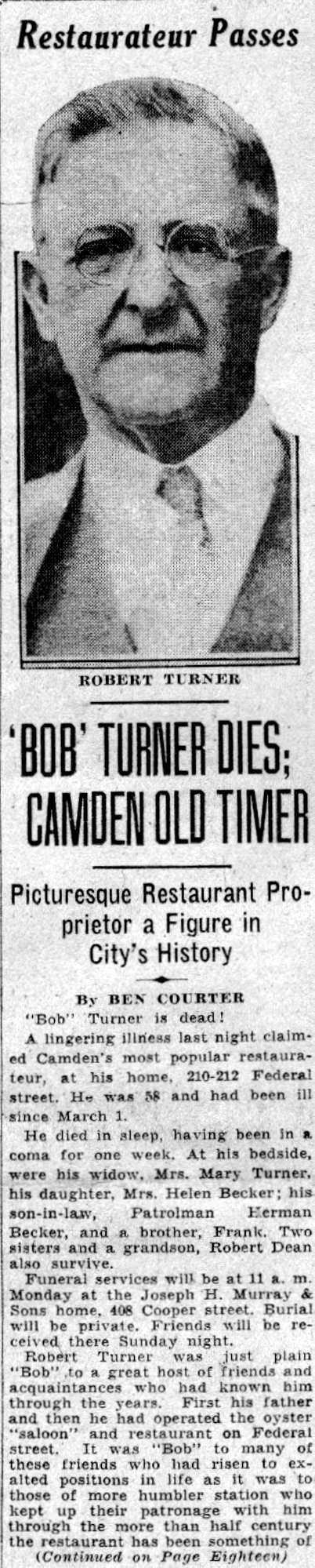 Robert A. Turner — Camden Courier-Post June 3, 1932