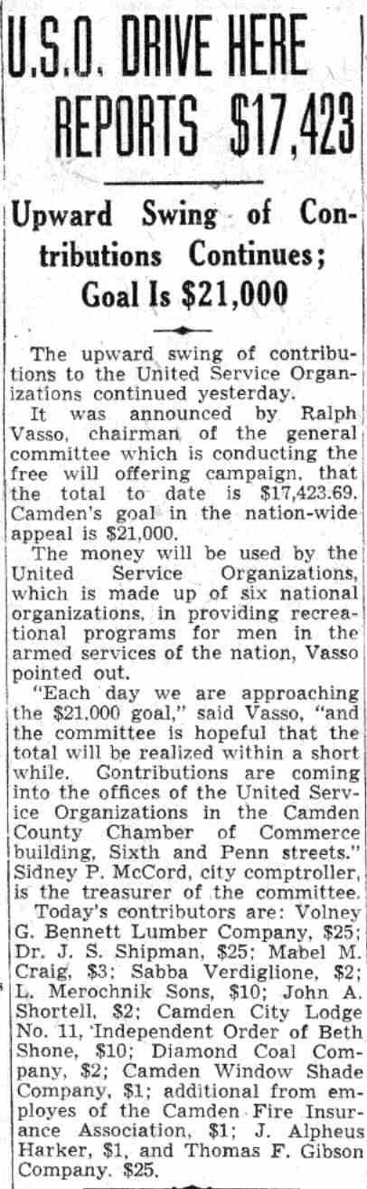 U.S.O. Drive report, Camden Courier-Post, July 30, 1941