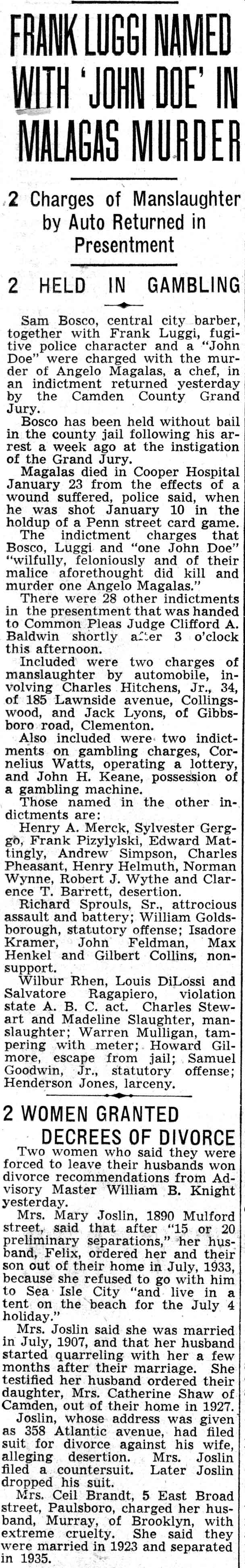 Sam Bosco, Courier-Post, February 18, 1938