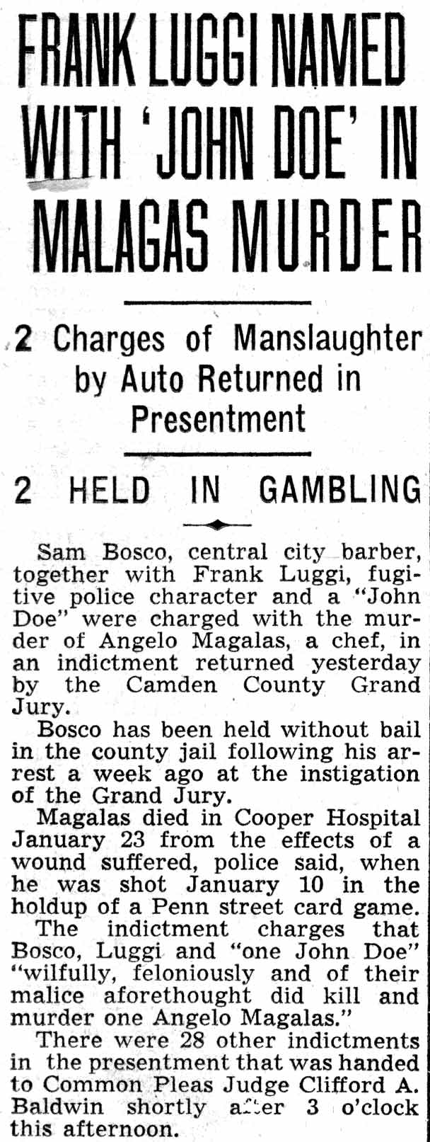 Sam Bosco, Courier-Post, February 19, 1938