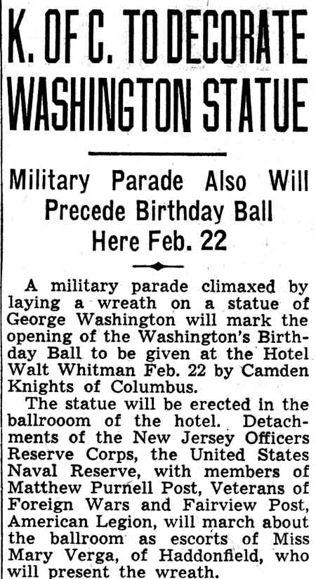Walt Whitman Hotel, Matthews-Purnell Post 518 VFW, February 19, 1938
