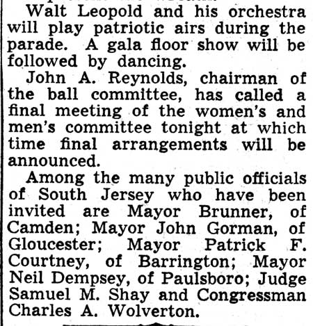 Walt Whitman Hotel event, Fairview Post 71 American Legion, February 19, 1938