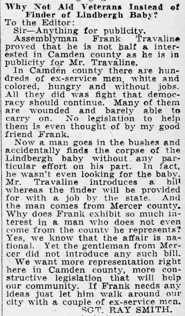 Letter to the editor by Sgt. Ray Smith, June 10, 1932