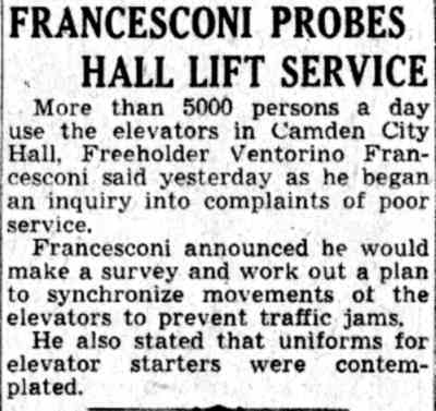 Francesconi Probes Hall Lift Service — Camden Courier-Post, July 26, 1941