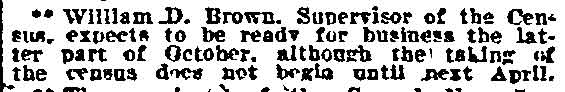 Philadelphia Inquirer, August 30, 1909 — William D. Brown, Supervisor of the Census