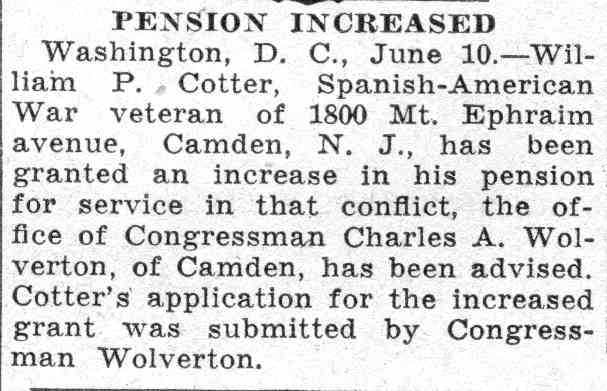 Pension Increased — Camden Courier-Post, June 11, 1932