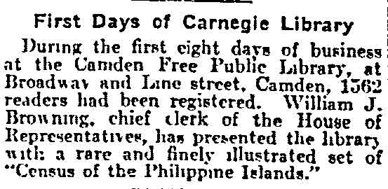 First Days of Carnegie Library, Philadelphia Inquirer, July 9, 1905