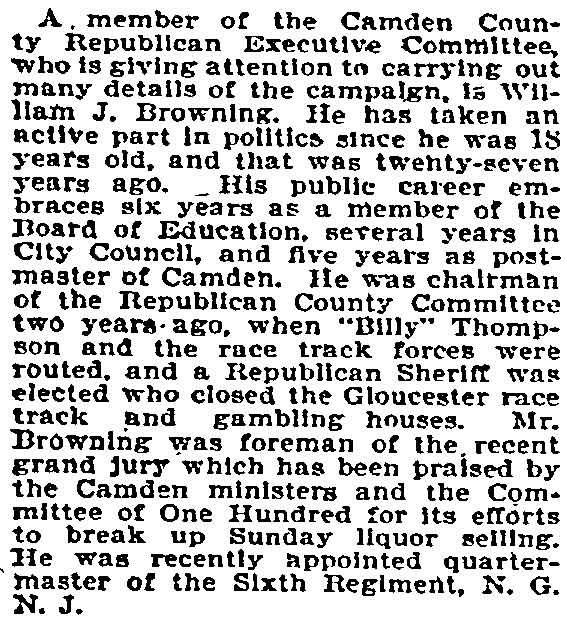 Philadelphia Inquirer October 27 1895 — William J. Browning profile