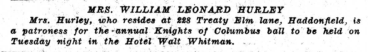 Mrs. William Leonard Hurley caption, February 19, 1938