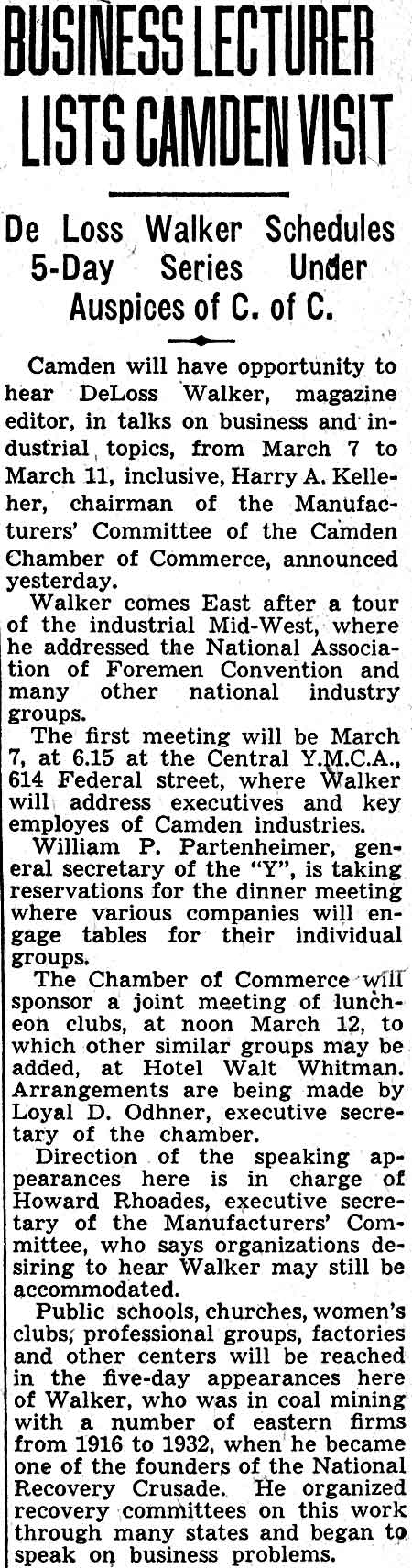Business Lecturer Lists Camden Visit — Camden Courier-Post, February 23, 1938