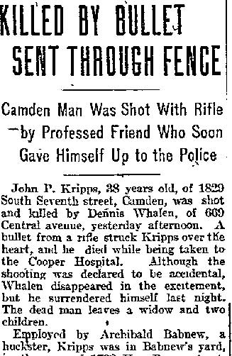 Killed by Bullet Sent Through Fence — Philadelphia Inquirer, September 15, 1911