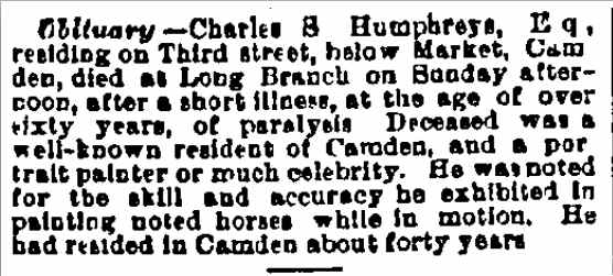Philadelphia Inquirer obituary for Charles S. Humphreys, October 26, 1880