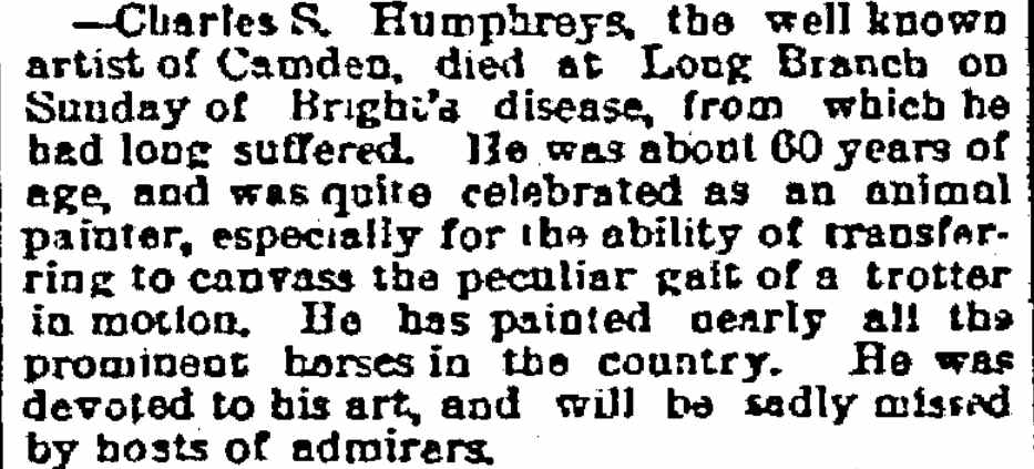 Jersey Journal obituary for Charles S. Humphreys, October 27, 1880