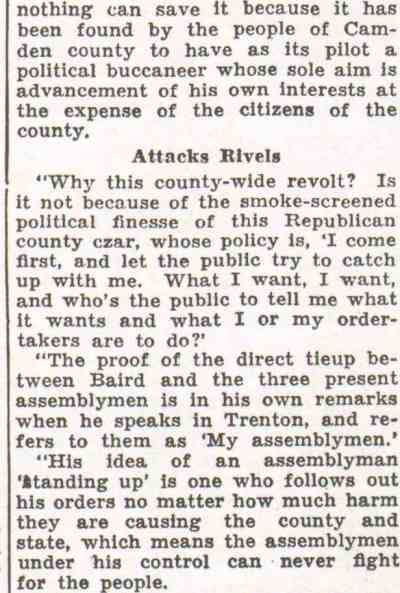 Lodge Finds County in Revolt on Baird (continued)