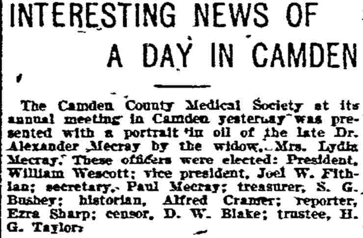 Philadelphia Inquirer April 26, 1905 — Camden County Medical Society