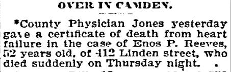 Philadelphia Inquirer, December 29, 1894 — Dr. William S. Jones and Linden Street