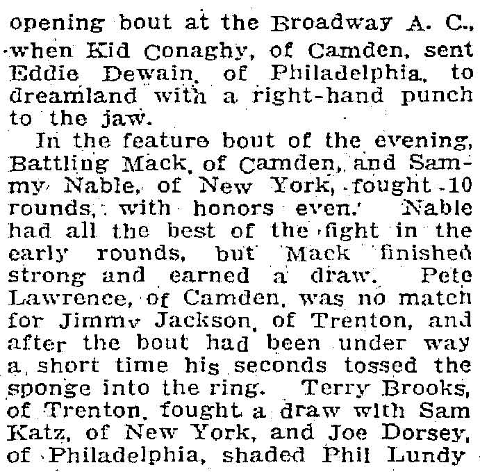 Trenton Evening Times May 29 1920 - Kid Conaghy boxing results