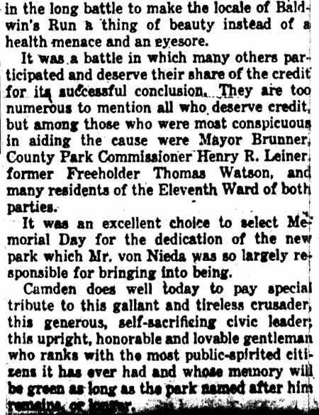 Von Nieda Park editorial, Camden Courier-Post Spring 1950, continued