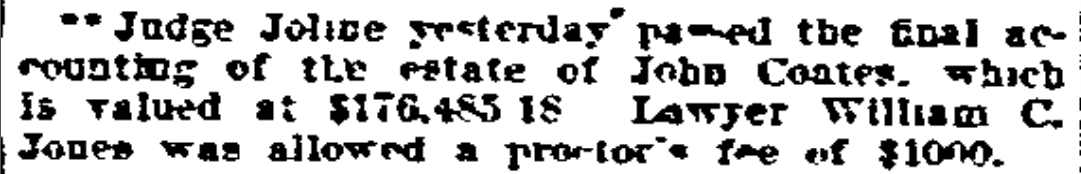 Estate of John Coates, Philadelphia Inquirer, January 21, 1905