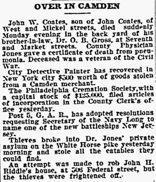 Over in Camden, Philadelphia Inquirer, March 1, 1899