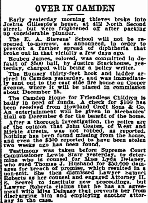 Over in Camden, Philadelphia Inquirer, November 26, 1899
