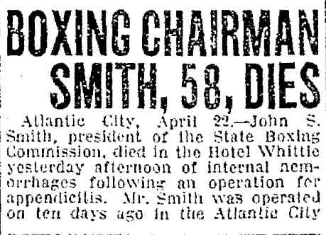 Jersey Journal, April 22, 1921 — John S. Smith obituary