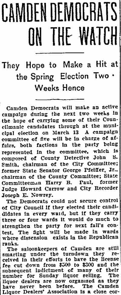 Philadelphia Inquirer, February 27, 1900 — Camden Democrats on the Watch, part 1