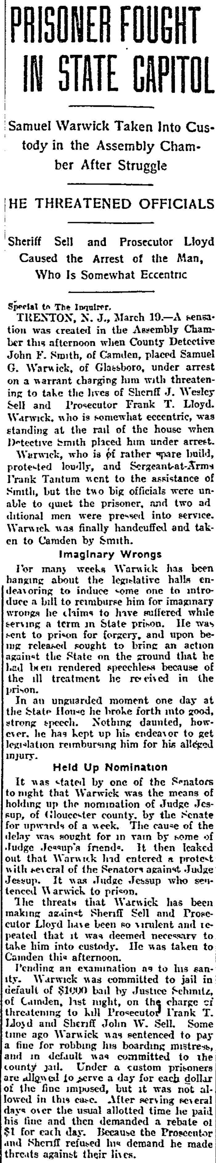 Philadelphia Inquirer, March 20, 1902
