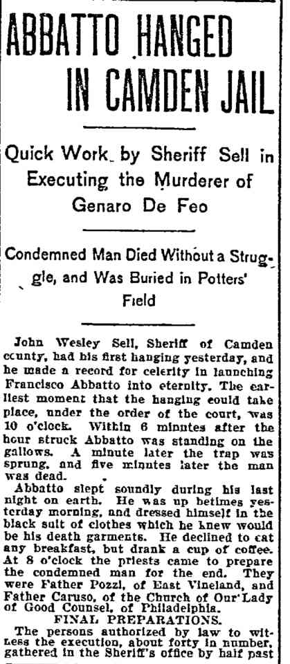 Philadelphia Inquirer, May 11, 1900 — Francisco Abbatto execution