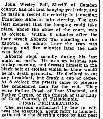 Philadelphia Inquirer, May 11, 1900 — Abbatto Hanged in Camden Jail, part 2