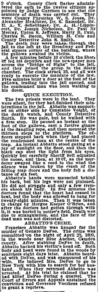 Philadelphia Inquirer, May 11, 1900 — Francisco Abbatto execution